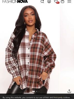 Fashion Nova Brown & Cream Plaid Button-Down Shirt